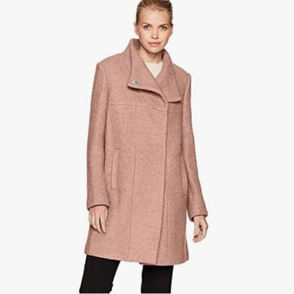 Kenneth Cole Asymmetrical Wool Blend Pressed Boucle Coat | Pink XXS - Picture 1 of 7
